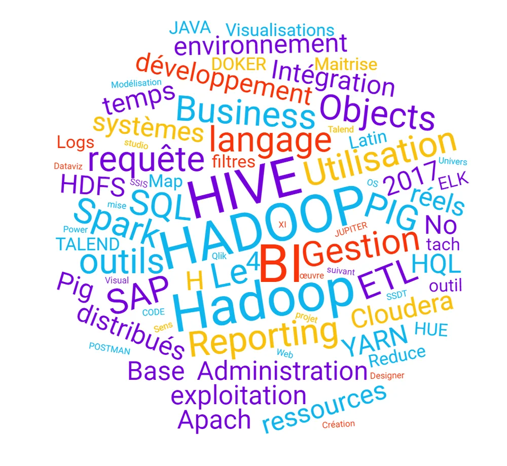 Nuage de mots des technologies Big Data et BI